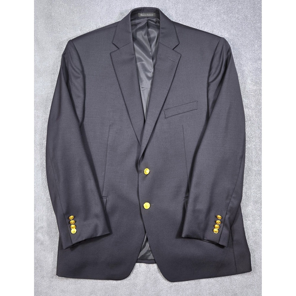Lauren Ralph Lauren Blazer Mens 43R Navy Blue Gold Crest Button 100% Wool